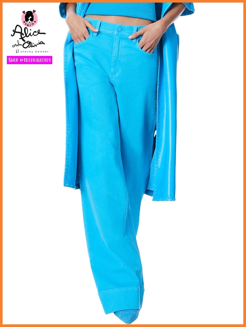 Alice + Olivia Sofia High Rise Bright Blue Boyfriend Jeans